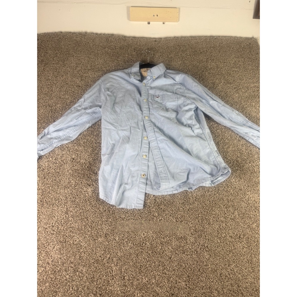 Hollister Men Small Light Blue Oxford Button Down Long Sleeve Logo Shirt S